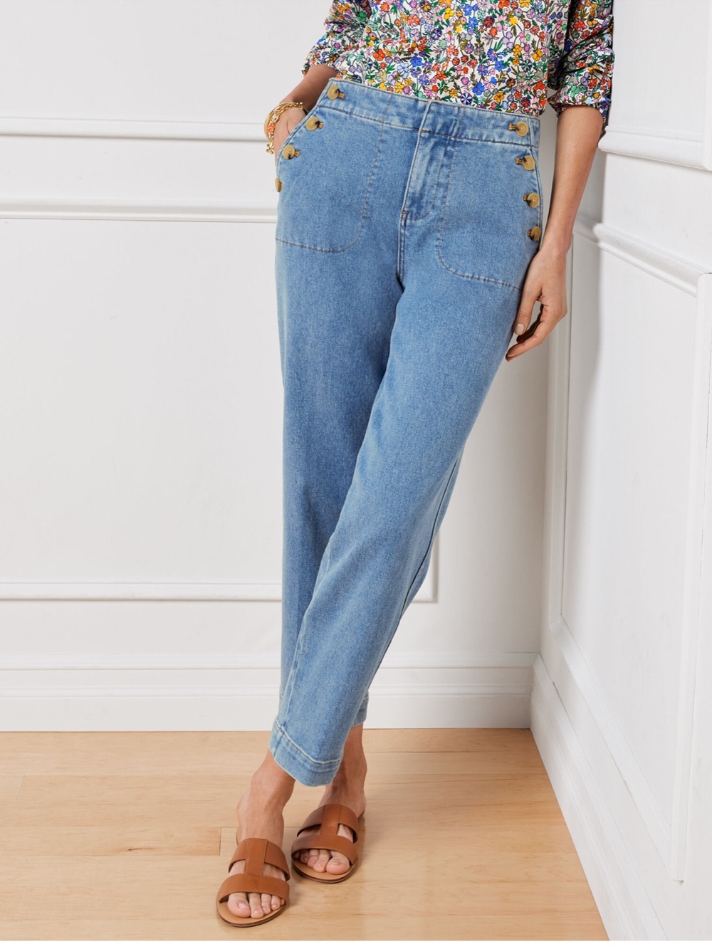 Never Worn! Talbots Mystic Blue Cropped Sailor-Button Nautical Jeans